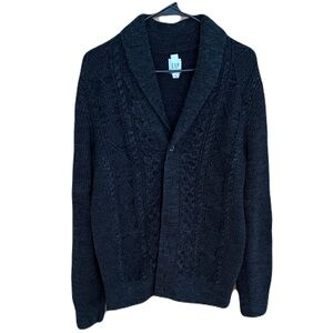 GAP Collared Cable Knit Cardigan Charcoal 100% cotton Sz L